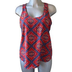 Alya Cami Orange Red Paisley Eclectic Lightweight Boho  Camisole Layer Top Sz L